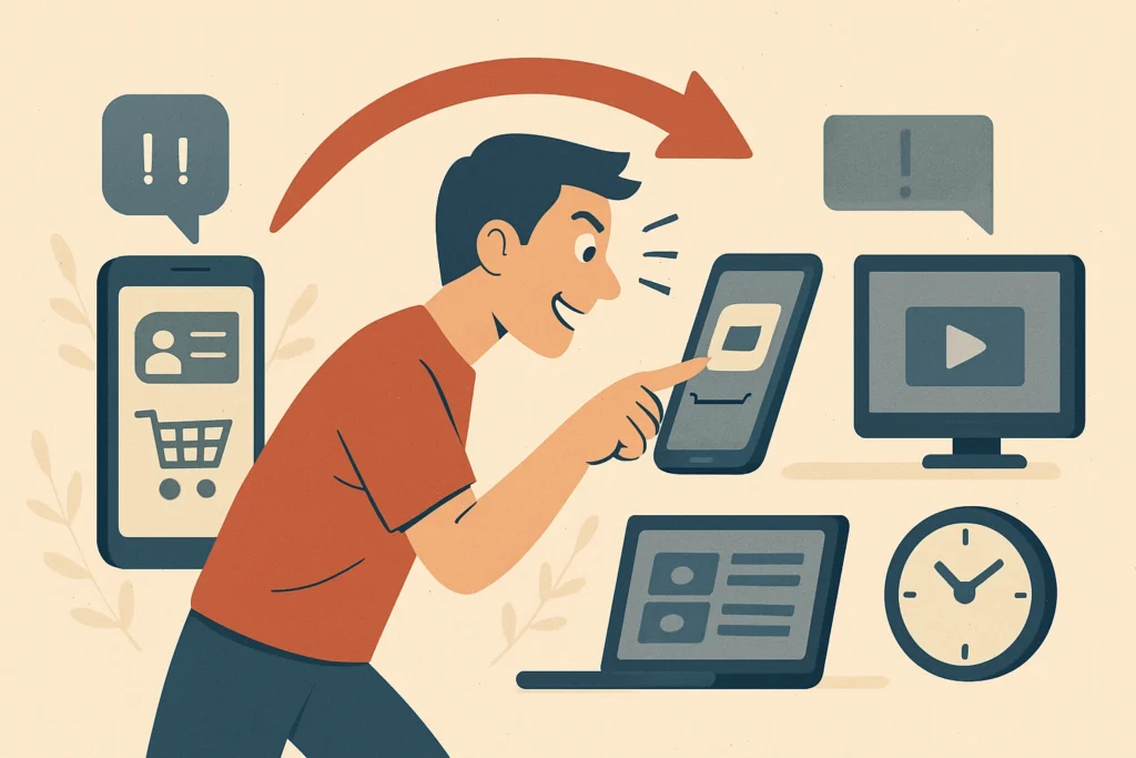 man checking devices