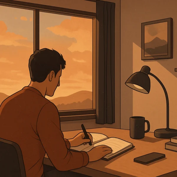 a man writing in a notebook