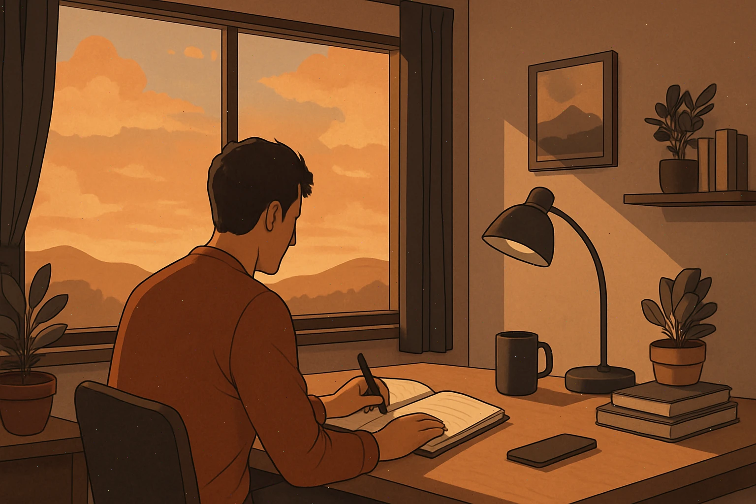 a man writing in a notebook