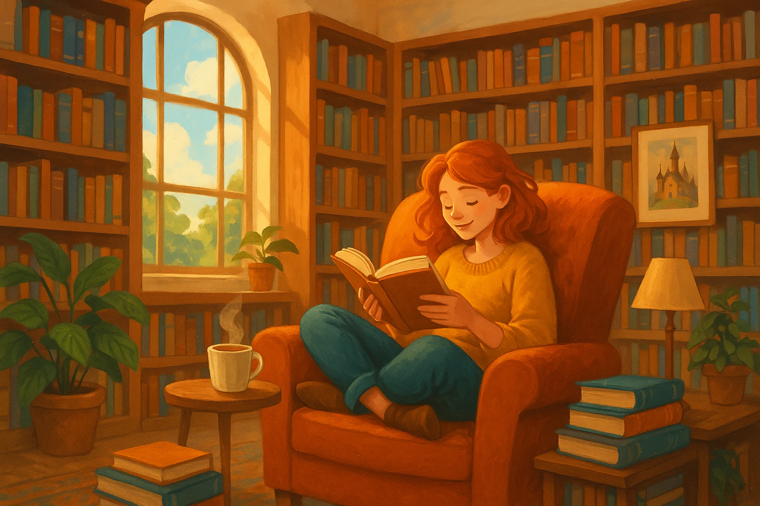 Girl and library